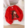Kids Girls Crewneck Sweatshirt, Leopard Print Letter A With Cute Braided Little Girl Cartoon Print Soft Fleece Pullover