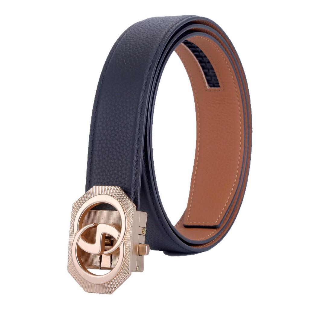 Men's Double-Sided Genuine Leather Belt with Automatic Buckle - Casual, Versatile Waistband