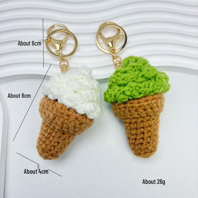 Hand-Knitted Ice Cream Cone Keychain Pendant for Backpacks and DIY Jewelry Accessories