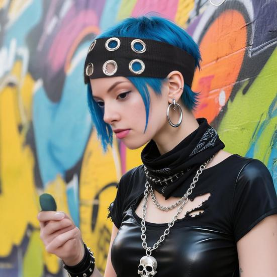 Women Hair Band Punk Style Rock Stretch Headband with Hollow Eyelets Aesthetic Design Hair Accessories