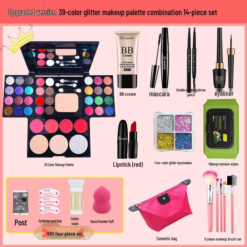 39-Color Eyeshadow Palette & Makeup Set: Beginner-Friendly Blush, Powder, Lipstick Combo