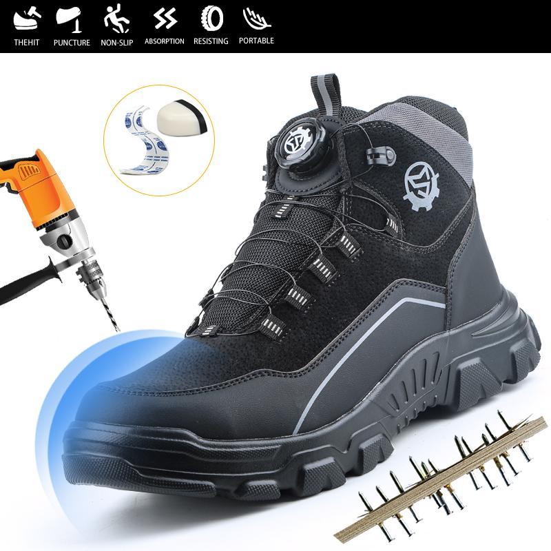 High Top Knob Buckle Safety Shoes, Mining Boots, Work Shoes, Anti-Smashing and Anti-Piercing Lightweight