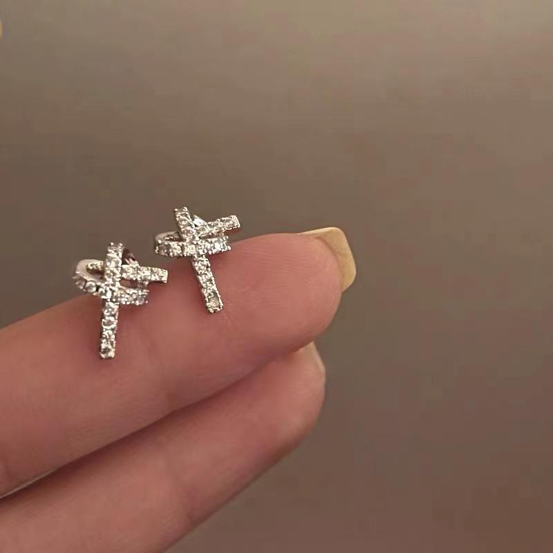 2024 Exquisite Sparkly Silver Needle Bow Earrings: Trendy, High-End, and Influencer-Style for Women