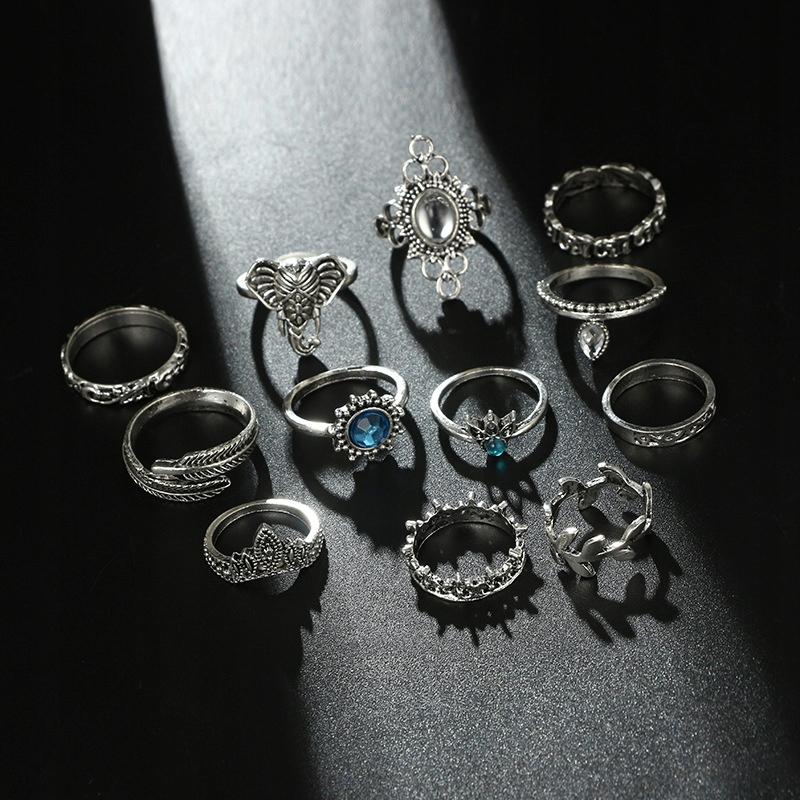 Silver Retro Punk Boho Ring Set 74