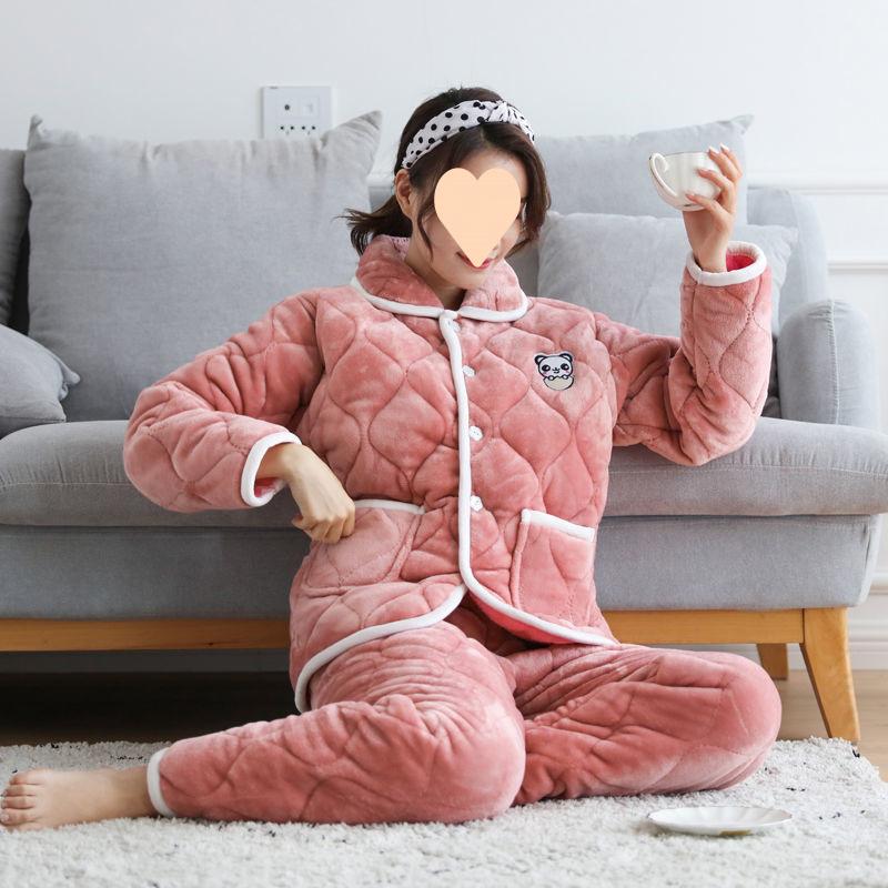 Dámské pyžamo třívrstvé zesílené a roztomilé zimní lze nosit velká velikost teplé polstrované domácí oblečení