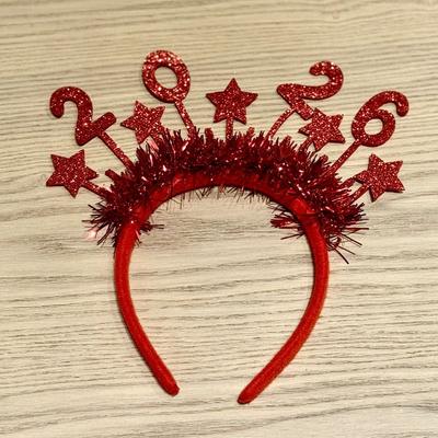 Sequin 2026 Happy New Year Headband Sweet Creative Christmas Headpiece Photo Prop Cute New Year Decorative Headdress