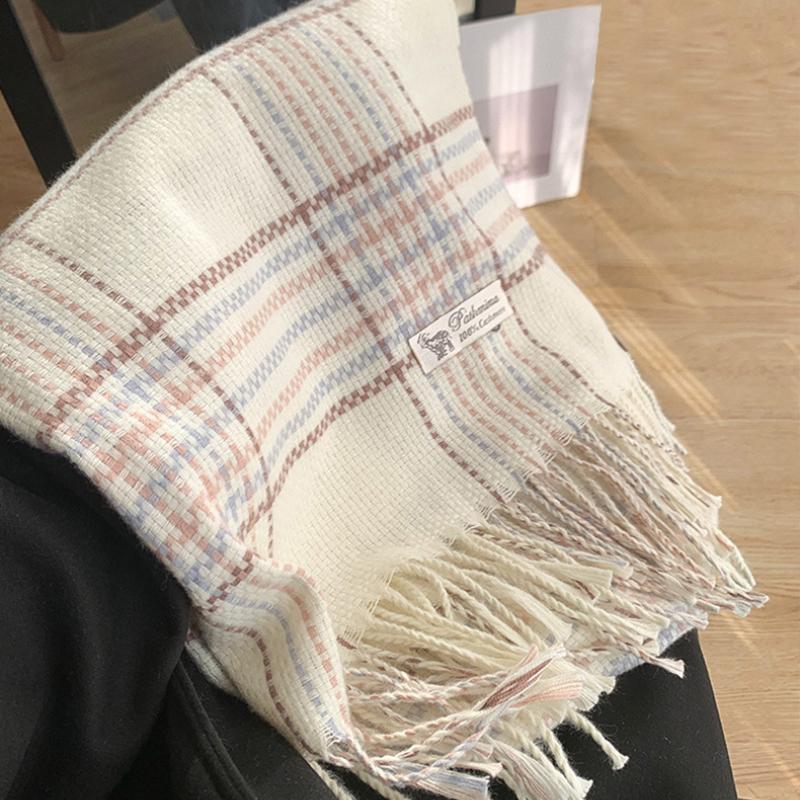 Winter Atmosphere White Scarf Women's Neck Warmer Plaid Winter Versatile Autumn Winter Warm
