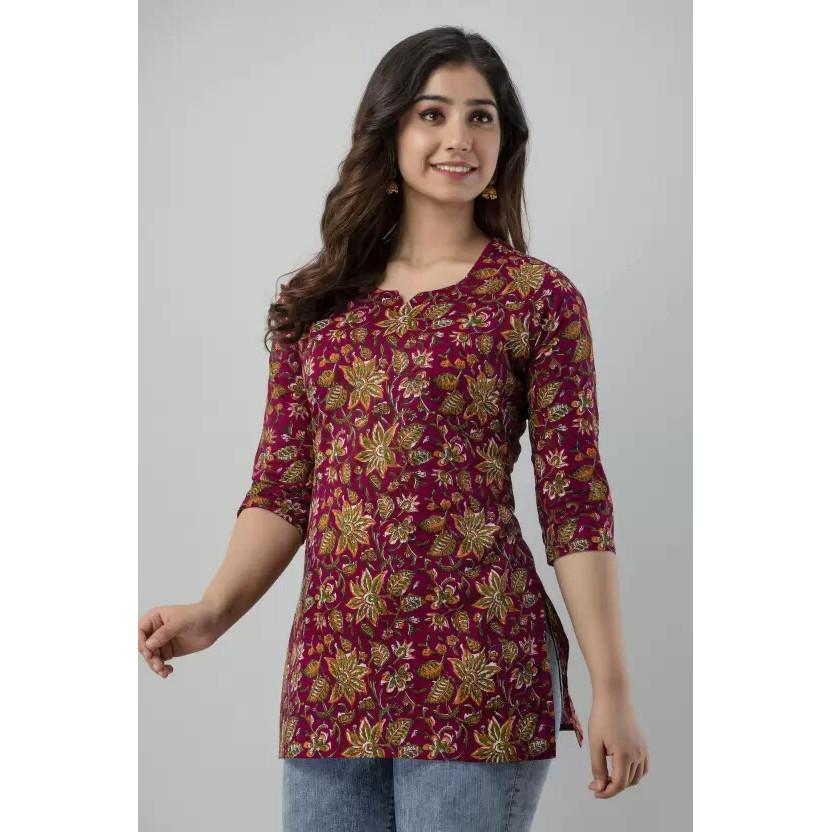 Dam Designer Casual Vanlig Tryckt Topp Kurta Bollywood Festkläder Tunika Kurti SC-2112546a