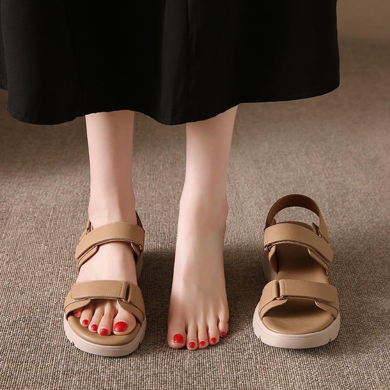 2025 Summer New Thick Bottom Slope Heel Sandals Lightweight Non-slip Comfortable Casual Sports Velcro Roman Shoes