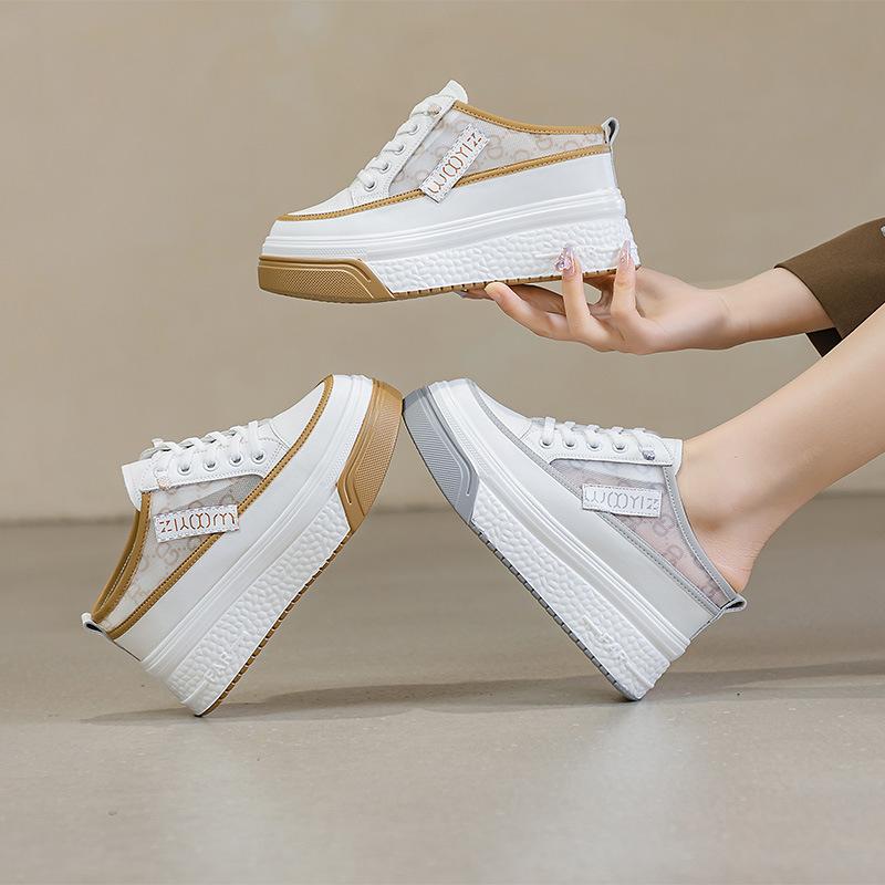 2025 spring half slippers women's bag head outer wear muffin thick sole inner height increase breathable shoes women's tide shoes ins Wenzhou women's