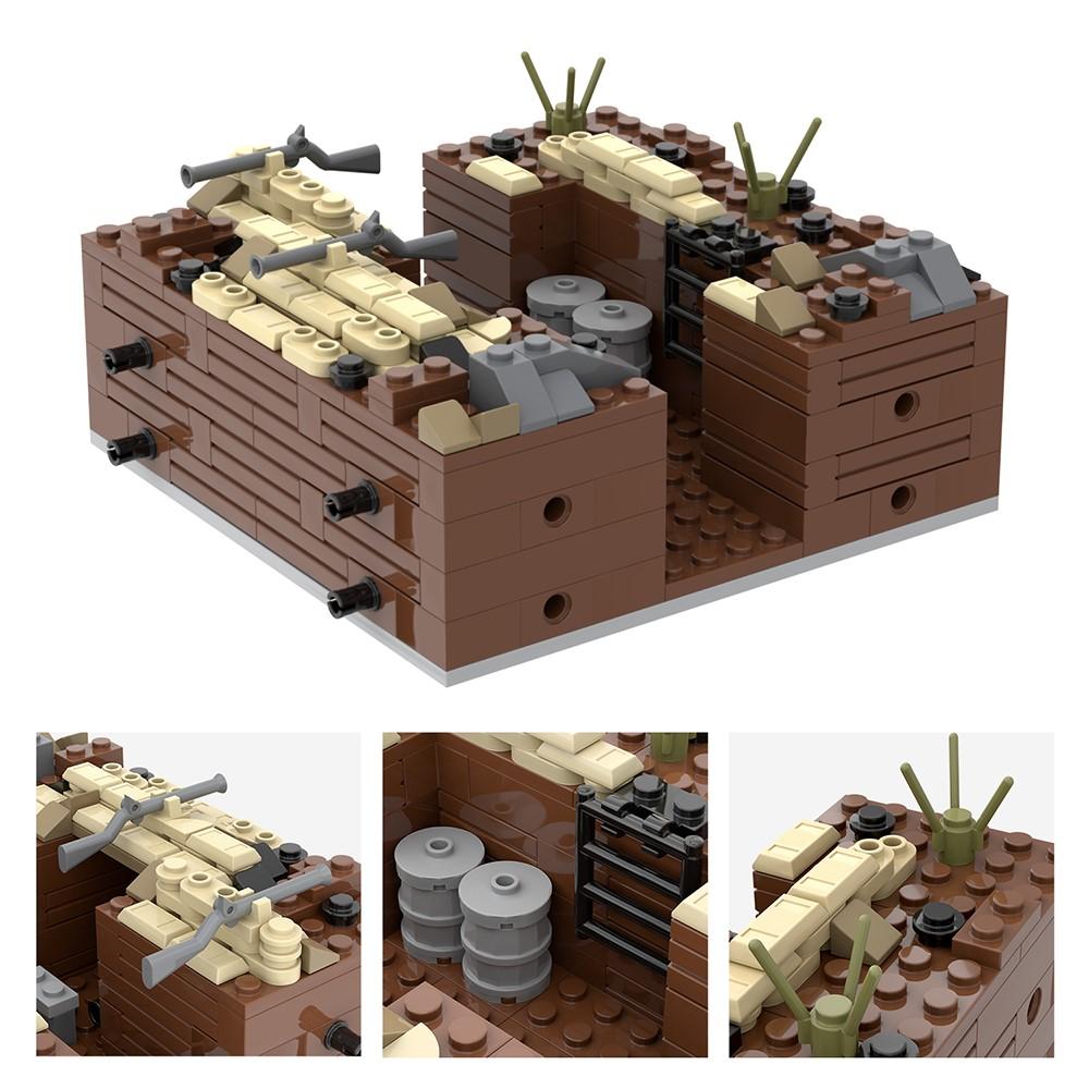 MOOXI Military Series MOC Bricks WW2 Trench FortressBattlefield Scene Set Compatible Wars Action Figure Blocks Toys Gift MOC5064