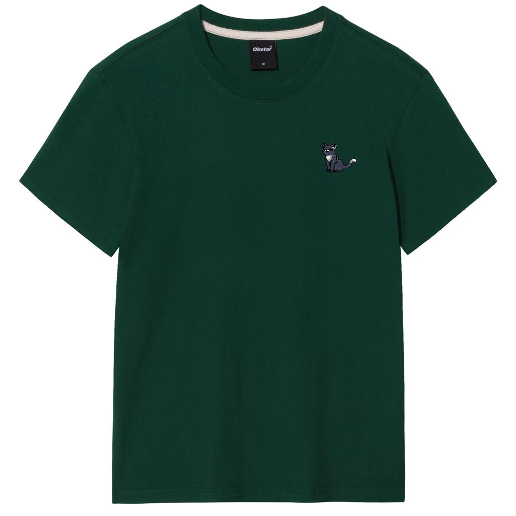 OKSTAR Happy Cat Embroidered Short Sleeve T-Shirt (Type C)