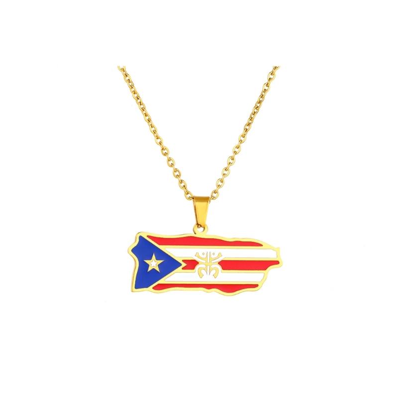Puerto Rican Map Pendant Necklace with Enamel Style Charm and Polished Chain for Daily Wear, Parties and Gifts