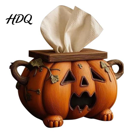 Office Desk Organizer Halloween Pumpkin Tissue Box, Resin Decorative Facial Dispenser, Stylish Box Case Creative Paper Towel Holder for Kitchen