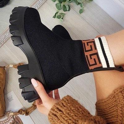 Knitted Socks Boots Thick-heeled Chimney Boots Women's Thick-soled Platform Short-tube Breathable Single Boots Large Size Martin Boots