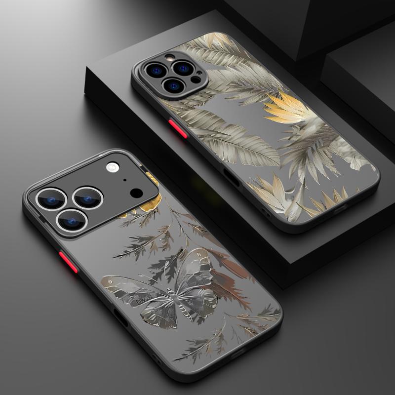 Shockproof Matte Phone Case For iPhone 17 Air 16e 16 15 14 Pro Max 13 16 17 Pro Max 17 Grey Butterfly Pattern Hard PC Back Cover