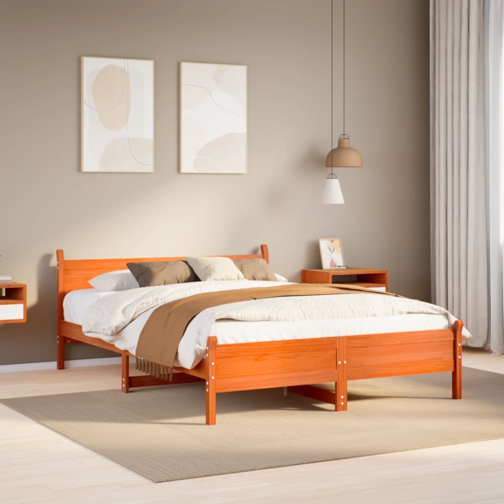 Solid Wood Bed Without Mattress Wax Brown 120 X 190 Cm Pine Wood