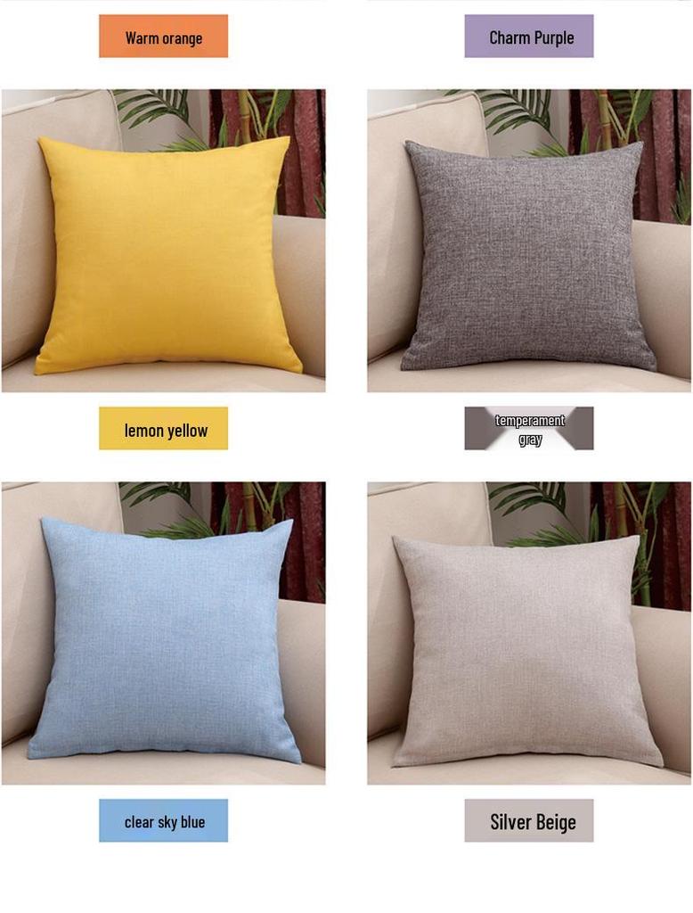 Solid Color Linen Throw Pillow Cover with Customizable Logo.