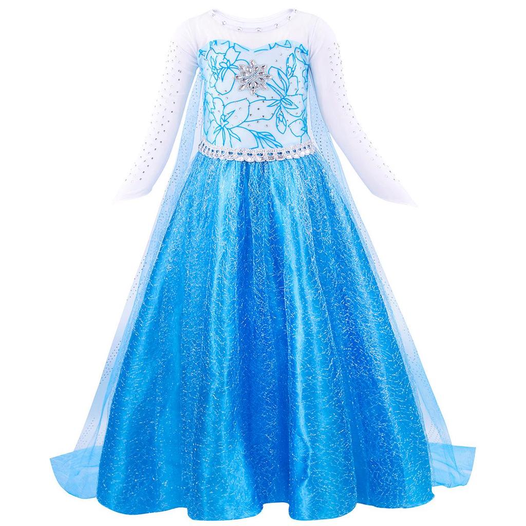 2025 Frozen Princess Elsa Long-Sleeve Dress for Girls (Ages 3-8)