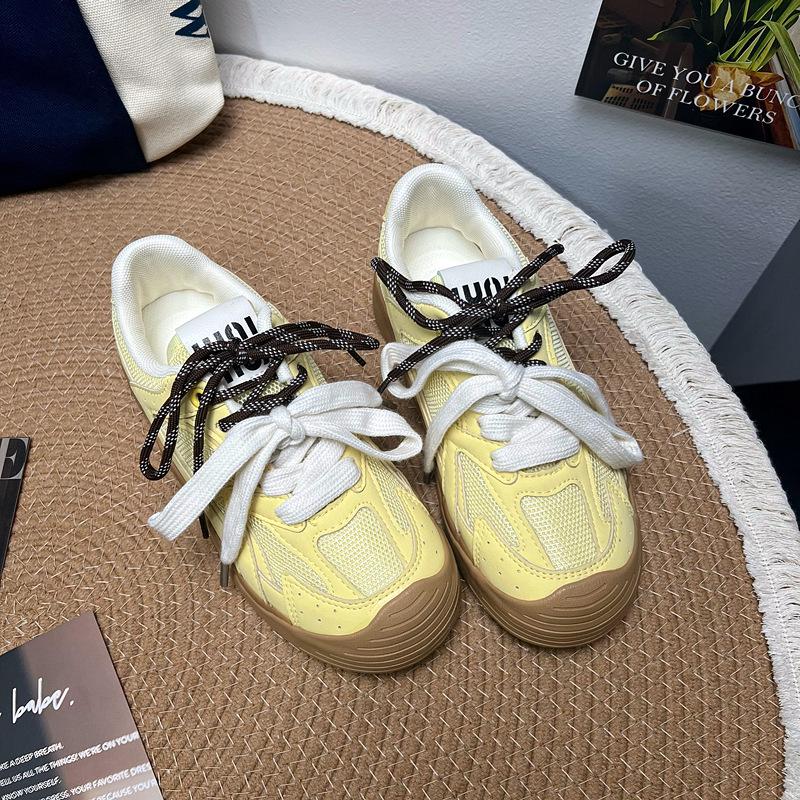 

Модные новые женские кроссовки Высокое качество Модные женские балетки Дышащие мужские повседневные туфли На шнуровке Спортивные кроссовки для бега Винтажная обувь 35 жёлтый