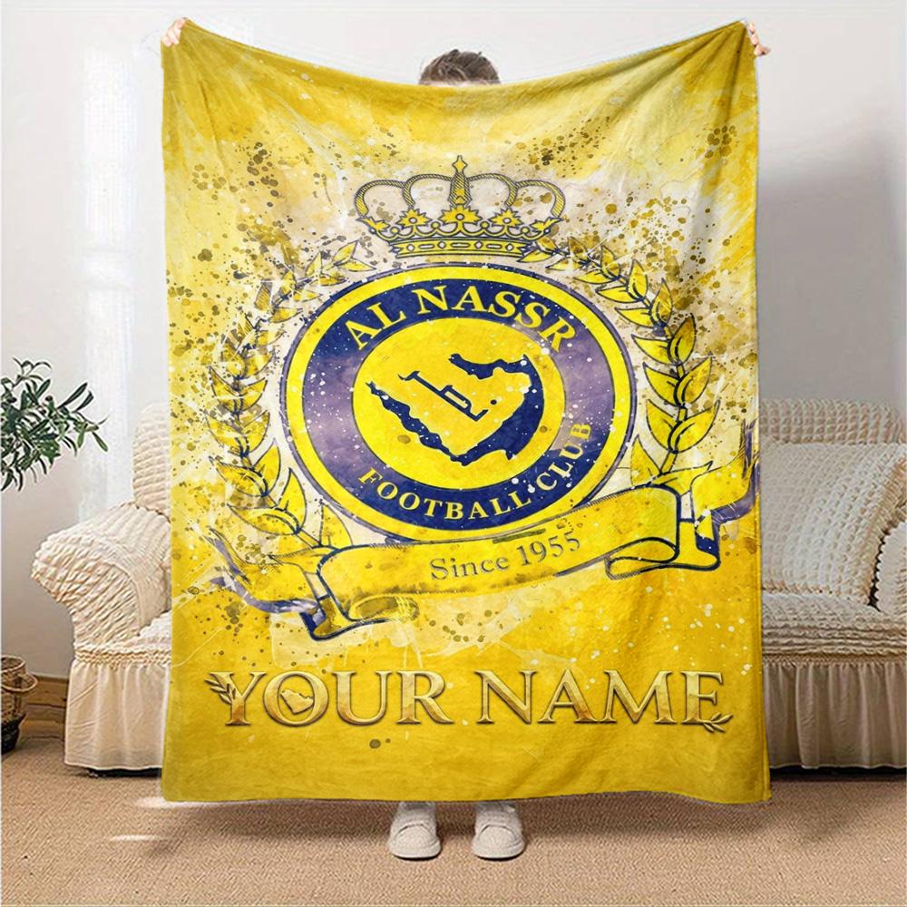 Name Custom Al-Nassr Print Flannel Blanket High Quality Warm Comfortable Cover for All Seasons Perfect for Gifts Home Decor