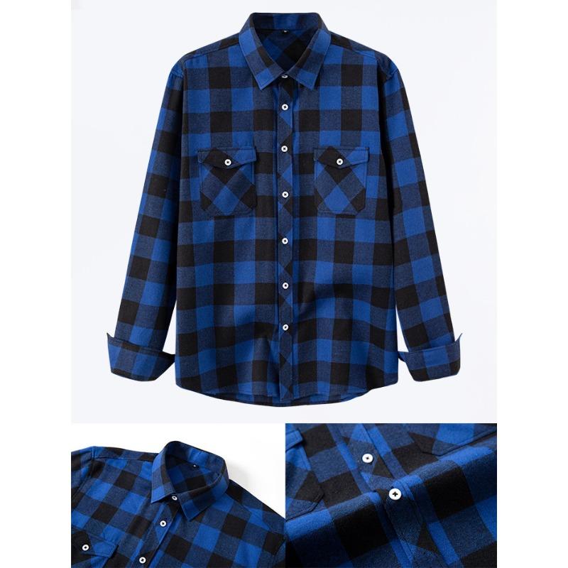 Camicia Casual a Quadri da Uomo a Maniche Lunghe in Misto Cotone