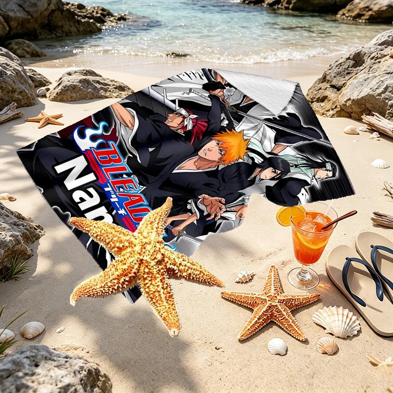 Custom Name Personalized BLEACH Print Beach Towel, for Trip Camping Beach Party Home Decor, Birthday Gift for Family & Friends