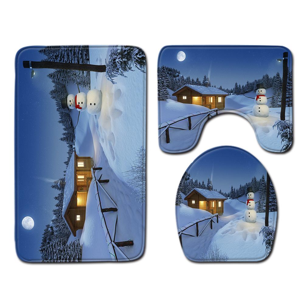 Christmas Bathroom Floor Mat Toilet Three-Piece Set