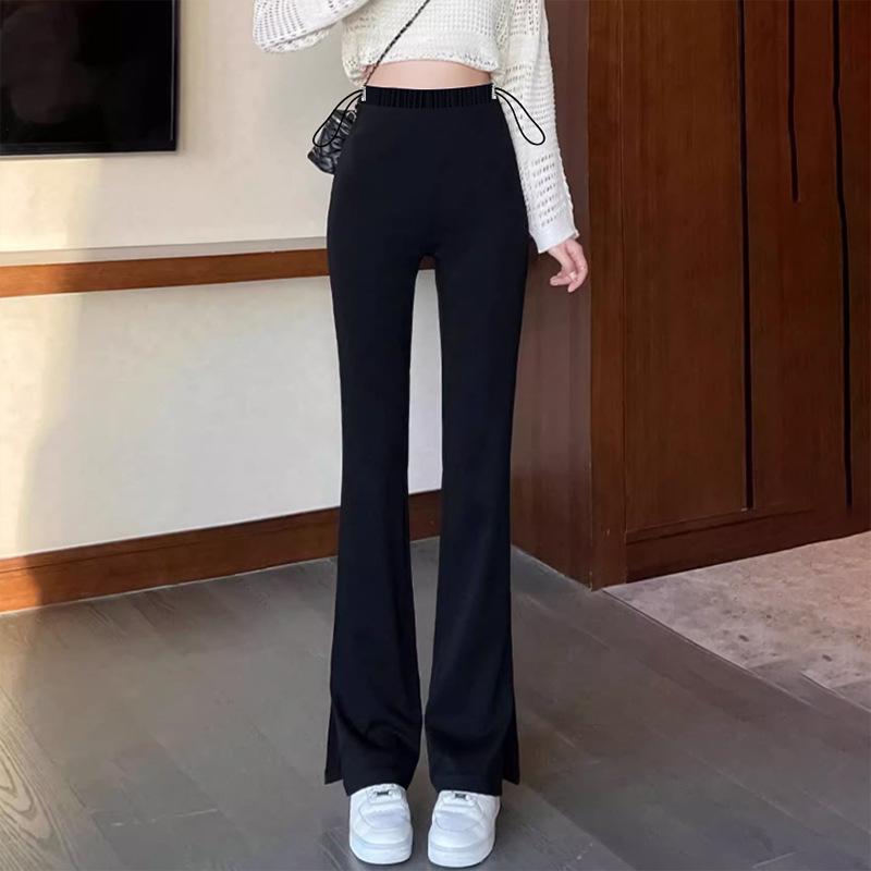 Maternity Micro Flare Slit Pants - Spring/Summer Style with Drawstring Waist, No Belly Support, Comfortable Fit 2XL чёрный