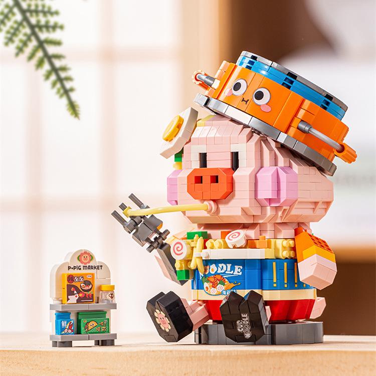 Animation Animal Food Micro Diamond Block Pig Construction Blocks Strawberry Milk Hamburger Honey Instant Noodles Nanobricks Toys