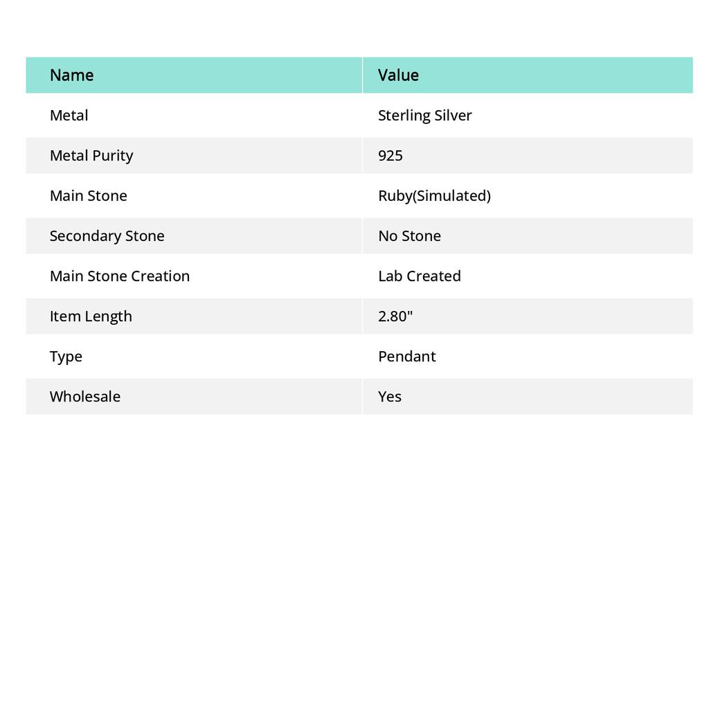 Anhänger aus natürlichem Rubin, natürlicher Edelstein, 925er Sterlingsilber, 7,1 cm, s9I97