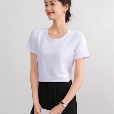 Camiseta Branca de Algodão Puro Slim Fit para Mulher - Manga Curta, Cor Sólida, Leve, Edição Verão 2025