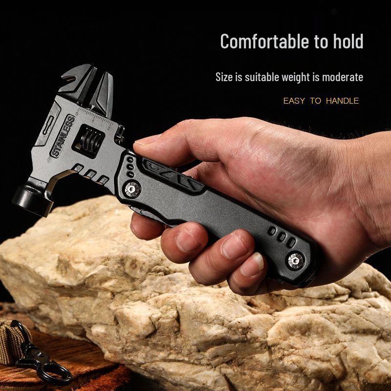 Portable Multi-Tool: Outdoor Wrench, Hammer, Pliers, Self-Defense & Folding Knife with Window Breaker for Camping Emergencies