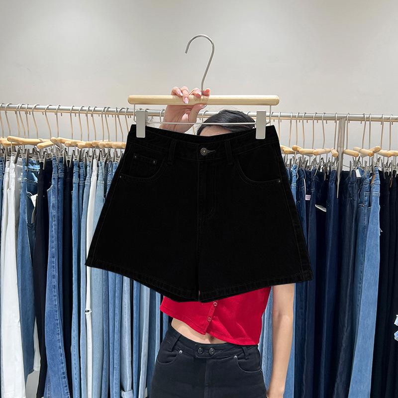 

Летние женские джинсовые шорты А-силуэта с высокой талией 2022 года — повседневные, универсальные, облегающие, стильные и свободного кроя. S чёрный