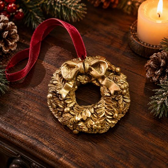 Resin Holiday Decoration Retro Golden Christmas Tree Ornament, Bell Wreath Horse Stocking Window Classic Ornaments Locomotive Pinecone Hanging Decor,