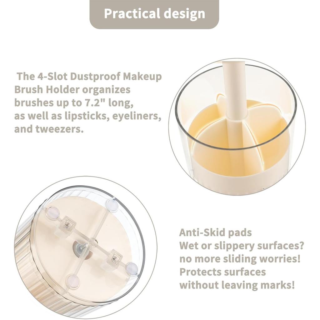 Upgraded Press-Pop Makeup Brush Holder One-Touch Open Dustproof Organizer With Clear Lid For Vanity Desktop Bathroom 2 Colors