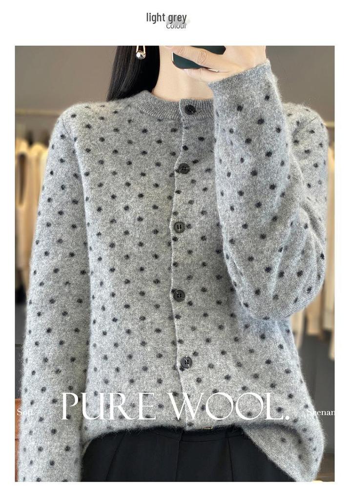 Dames Cardigan met Lange Mouwen van Wol – Knopen Rond Hals voor Herfst/Winter