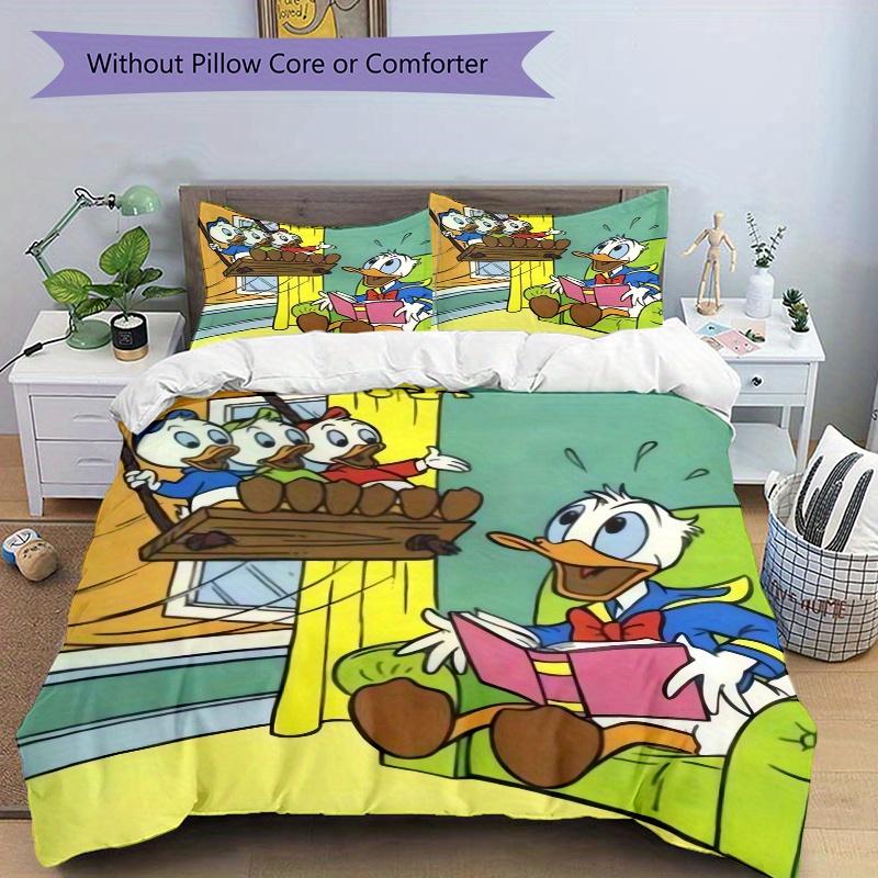 3pcs Donald Duck and His Nephew on the Swing Quilt Cover Set - Soft and Cozy Bedroom, Guest Room and Dorm Decorative Bedding 3-Piece Set 1 Quilt