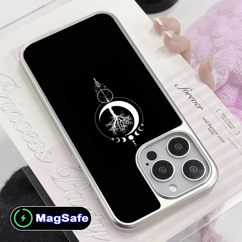 Sun Moon Mobile Cell Phone Case for iPhone 17 16 15 14 13 12 11 Air Pro Max Plus Magsafe Silver Plating Colorful Cover Luxury