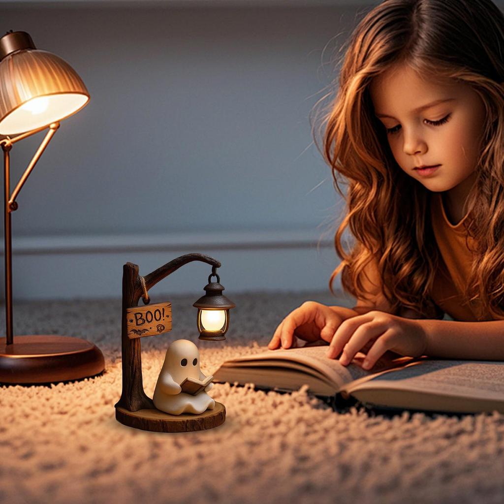 Cute Ghost Reading Lamp 3D LED Night Light Spooky Cute Desk Light for Bedroom Study Halloween Home Decor Book Lovers Gifts