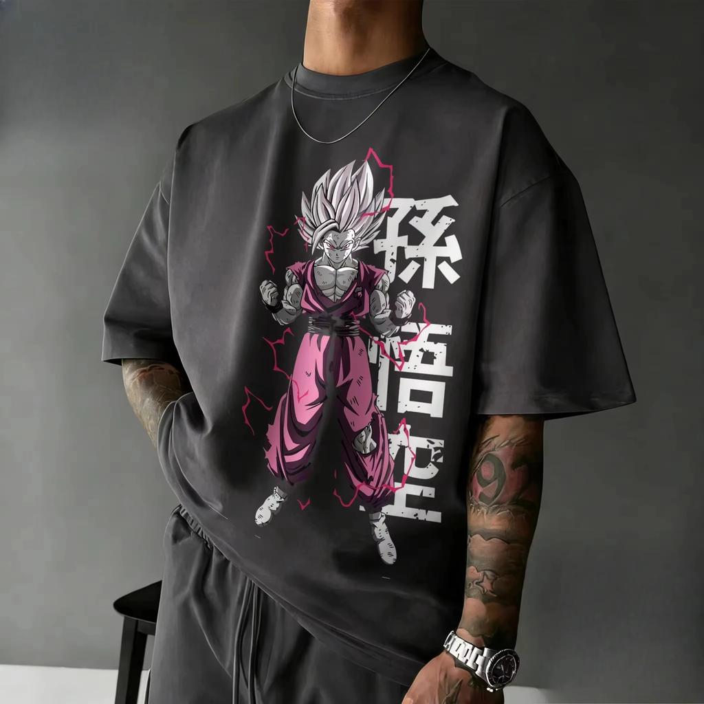 2026 Summer Dragon Ball Retro Vintage T-shirt pure Cotton Unisex Goku Super Saiyan Rose Print High Quality Casual Tee Streetwear