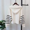 Autumn and winter new hooded sweater jacket loose striped design sense knitted double-sided cardigan women