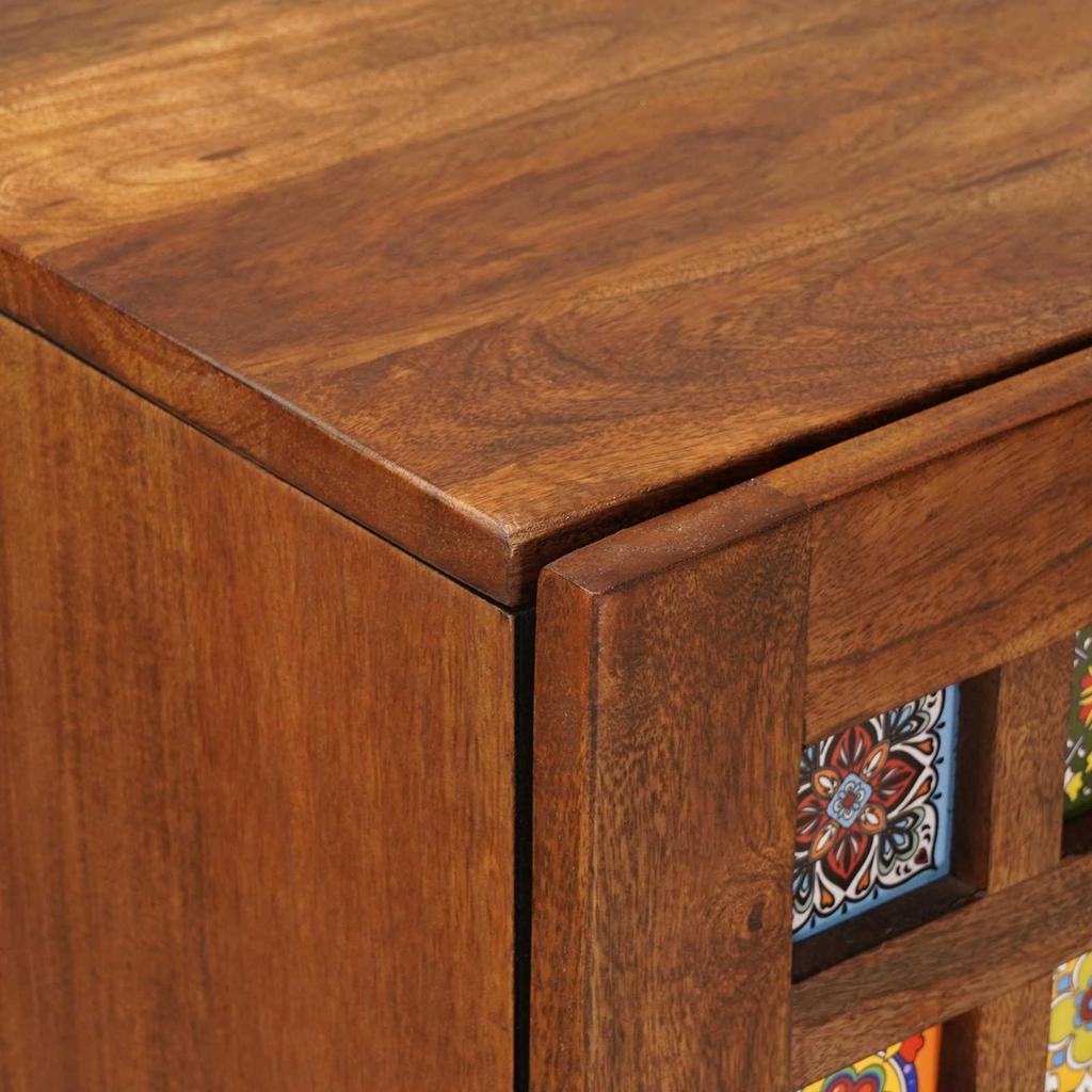 Highboard with Door Walnut Finish 40 x 33 x 110 cm Solid Mango Wood
