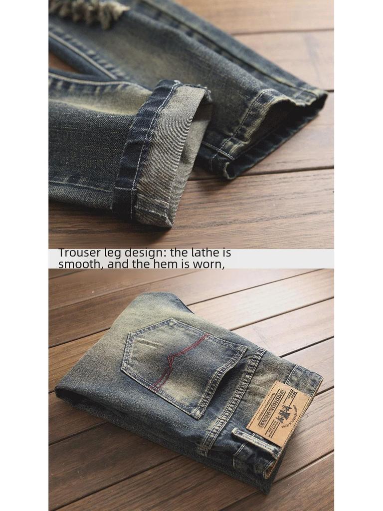 Herren Jeans im Retro-Look mit verwaschenem Schnitt: Nicht elastisch, Europäischer & Amerikanischer Stil, Passt zu allem