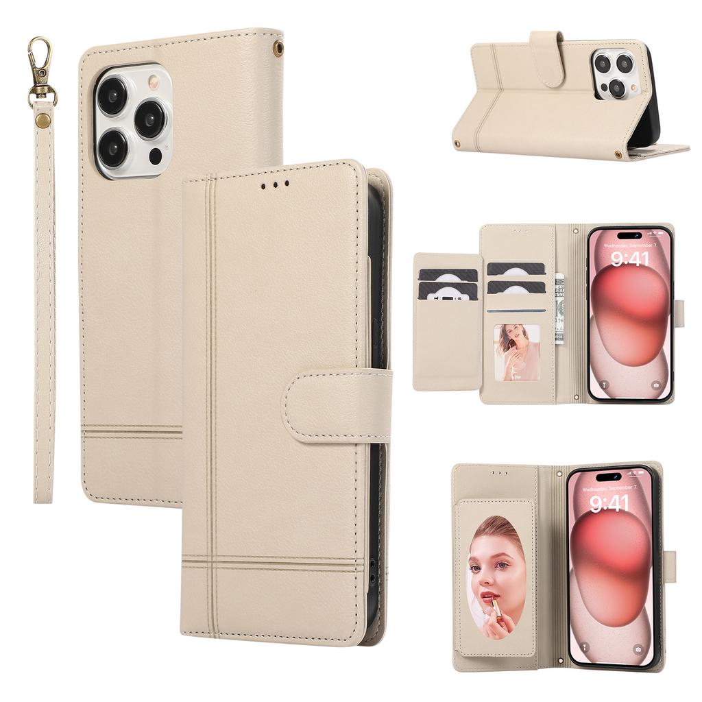 Samsung S24U Mirror for Foreign Trade, Multi-card Insert Card, Flip Cover Leather Case, iPhone15 Oblique Span Lanyard, Mobile Phone Case.