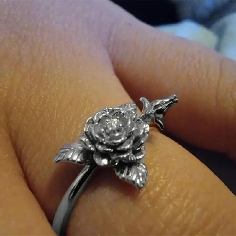 Retro Rose Copper Ring, Personalized Flower Niche Old Ring, Literary Leaf Shape