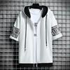 Felpe con cappuccio alla moda da uomo Estate Abbigliamento da uomo T-shirt Cerniera Cappuccio Cartone animato Stampa Casual con cappuccio Manica corta Uomo