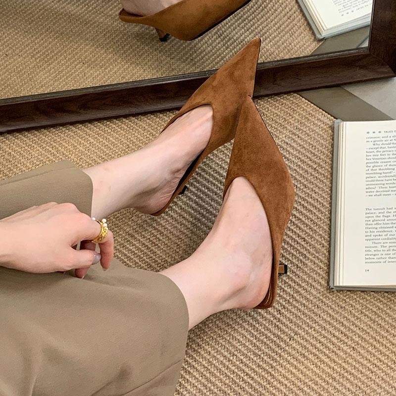 Mode Damen Schuhe Dünne Absätze Sandalen Pantoletten Schuhe für Frauen Mules Mode Spitz Zehen Damen Mittelhohe Absätze Sandalen Hausschuhe Schuhe