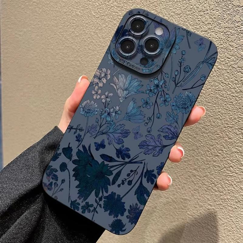 Gray Base Blue-Purple Floral Phone Case For iPhone 17 Cases iPhone Air 17 Air 16E 16 15 Pro Max 14 13 12 11 X XR 14 Plus Cover