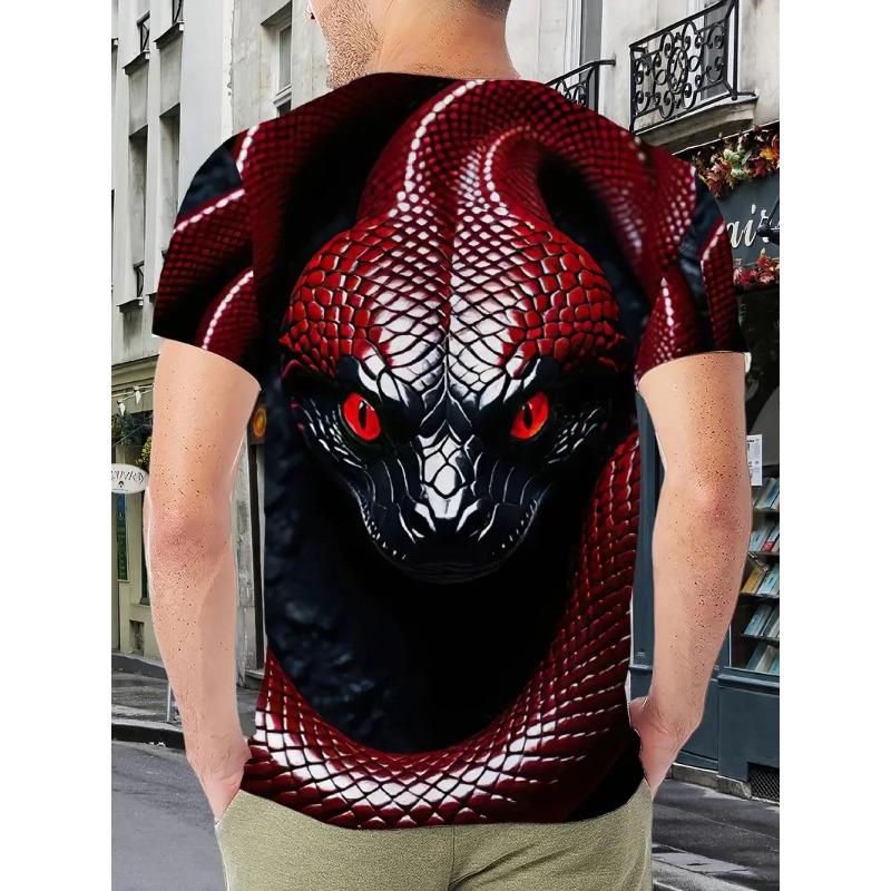 New 3D Printing Snake Graphic T Shirts For Men Summer Short Sleeve Round Neck Casual Tee Tops Mens Hip Hop T-Shirt Streetwear